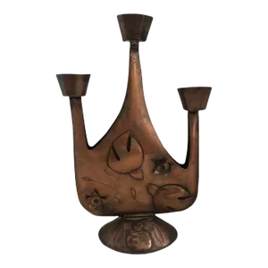 Vintage 1960s Mid-Century Modern Mexico Attributed to Gene Byron Sculptural Candelabra Candle Holder in Copper