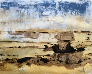 Christian Feltin, The Rocks, Acrylic and Walnut Stain on Paper, Framed