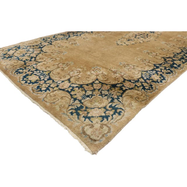 Vintage Persian Kirman Runner with Romantic Georgian and Rococo Style, Extra-Long Hallway Runner. Delicately feminine and...