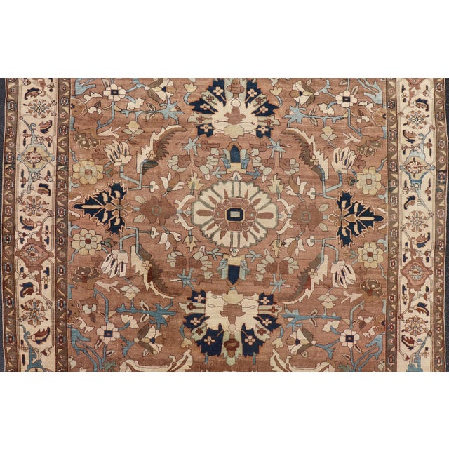 Tribal Antique Persian Serapi Rug With Grand Medallion and Expansive Botanical Design For Sale - Image 3 of 16