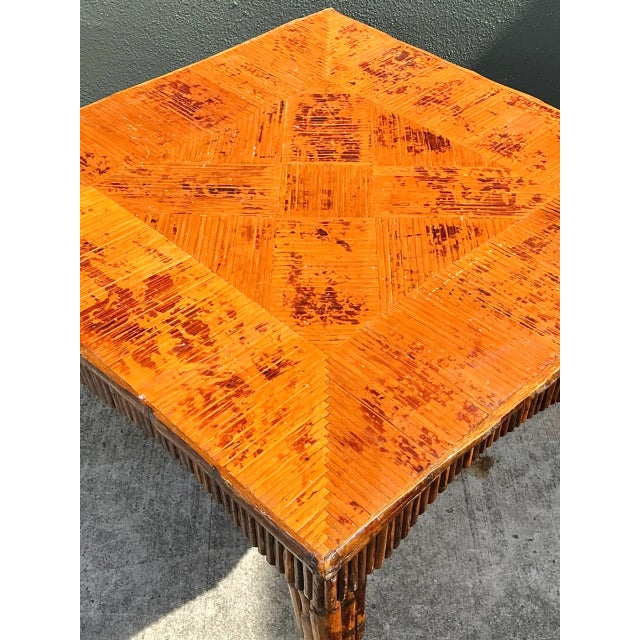 Wood Vintage Light Bamboo Parquetry Game Table For Sale - Image 7 of 12
