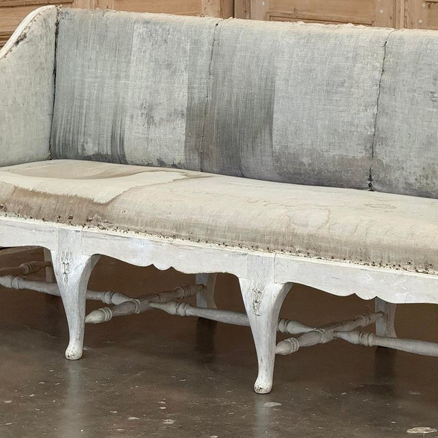 18th Century Swedish Rococo Bench in Hand-Scraped Painted Finish For Sale - Image 12 of 18