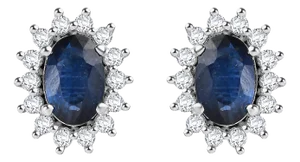 14k Oval Sapphire and Diamond Halo Wedding Stud Earrings- a Pair