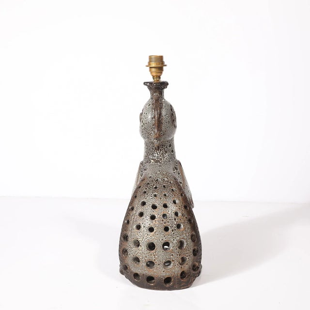 Mid-Century Peacock Table Lamp in Ceramic With Textural Gradient Umber Glaze For Sale - Image 11 of 18