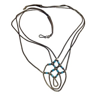 Early 20th Century Native American Navajo Liquid Silver Heishi Turquoise Necklace, Style after For Sale