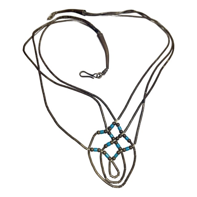 Early 20th Century Native American Navajo Liquid Silver Heishi Turquoise Necklace, Style after For Sale