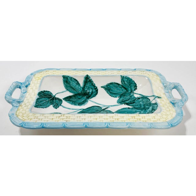 Vintage Majolica Style Ivy Basket Motif Ceramic Bowl For Sale - Image 4 of 10