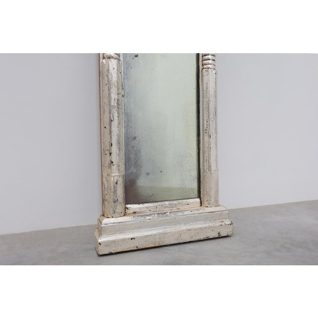 19th Century Neoclassical Silver Leaf Pier Mirrors with Ringed Columns and Cornice, Italy, 1850, Set of 2 For Sale - Image 5 of 13