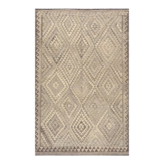 1930s Beige Ground Diamond Antique Turkish Village Kilim Woven Wool Rug For Sale