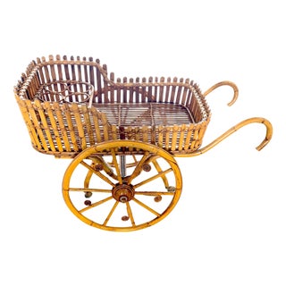 French Modernist Rattan Bar or Flower Cart with Bottle Holders For Sale