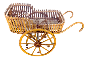 French Modernist Rattan Bar or Flower Cart with Bottle Holders