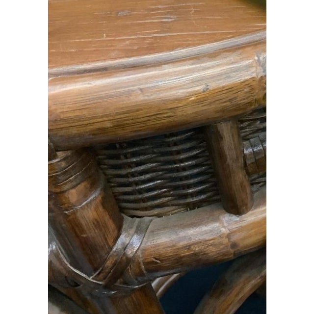 Vintage Chinoiserie Style Rattan Bar Table With Woven Apron For Sale - Image 4 of 4