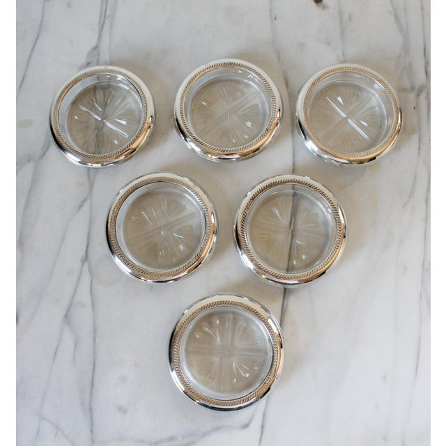 Vintage B. Rogers Sterling Silver & Glass Coasters S/6 For Sale - Image 4 of 12