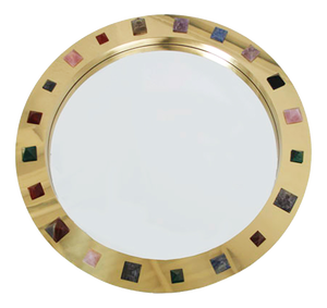Modern Spanish Circular Brass Mirror with Semi Precious Stones