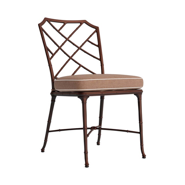 Brown Jordan Calcutta Side Chair in Almandine with Fusion Clay and Sea Salt Welt Cushions For Sale