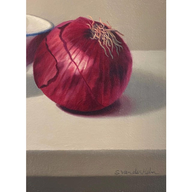 Two Red Onions by Sarah van der Helm | Oil on Panel Still life of two red onions and a bowl. For Sale - Image 4 of 5