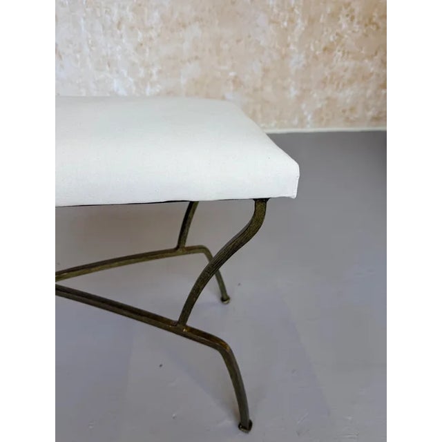 2020s Pair of Spanish Mid-Century Modern Style Gilt Iron Benches With X-Stretchers For Sale - Image 5 of 18