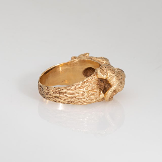 Metal Mid 20th Century Panther Ring Vintage Heavy 16.6 Gm 14k Yellow Gold Fine Animal Jewelry Sz 8.75 For Sale - Image 7 of 9