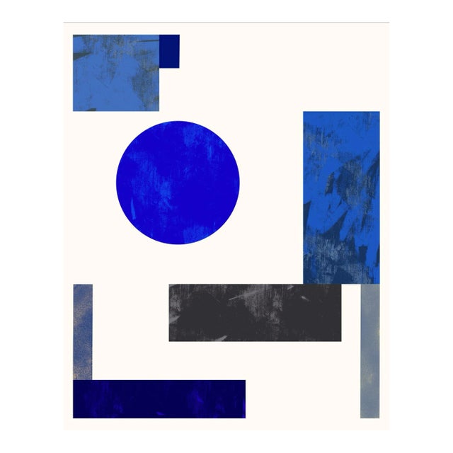 Mid-Century Geometric Collage in Blue and Gray For Sale