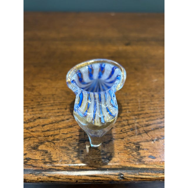 Murano Mid-20th Century Italian Murano Glass Slipper With Blue and White Zanfirico Ribbon Filigree For Sale - Image 4 of 11