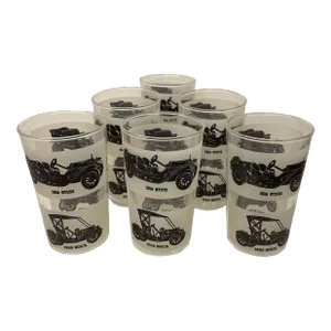 Vintage Glass Tumblers Classic Cars- 6 Pieces