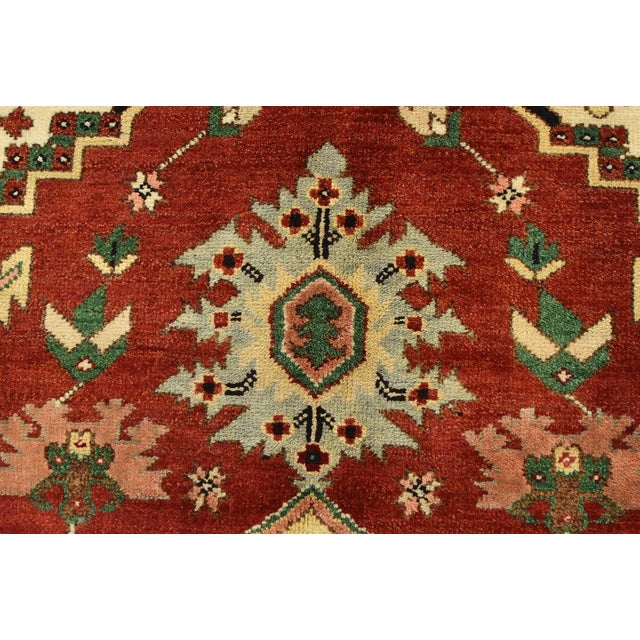 Heriz Rug 9′ X 11’10” Red Wool Tribal Hand-Knotted Oriental Carpet For Sale - Image 9 of 15