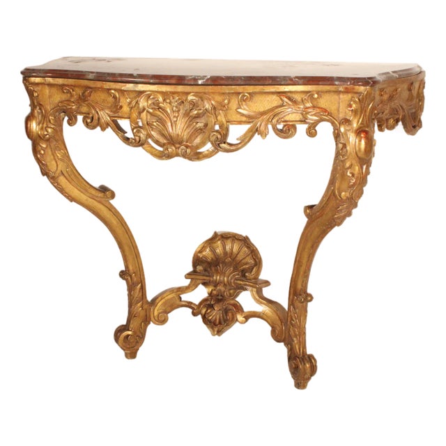 Antique Louis XV Giltwood (Gold Leaf) Marble Top Console Table For Sale