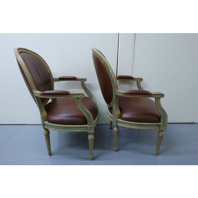 Early 21st Century Pair of French Regency Style Arm Chairs With Leather For Sale - Image 5 of 7