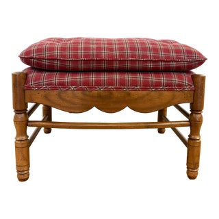Vintage Traditional Tufted Plaid Pillow Top Ottoman For Sale