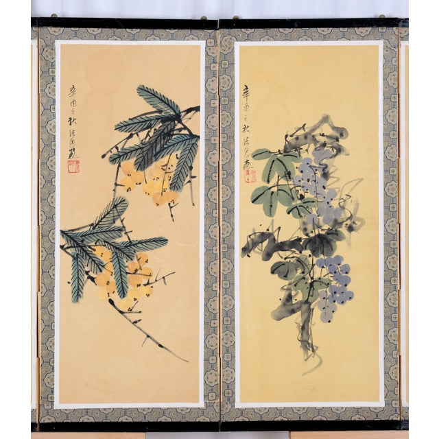 1970s 1970s Chinese Byobu "Traditional Floral Vignettes" on This 4-Panel Folding Screen Very Good Front Panels and Very Good + Back Panels For Sale - Image 5 of 10
