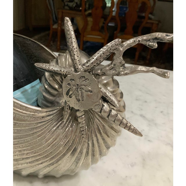 Sculptural Nautilus Shell Wine Cooler / Holder in Nickel-Plated Aluminum - Palm Beach Regency, Coastal, Beach House Must Have - See Pics! For Sale In New Orleans - Image 6 of 11