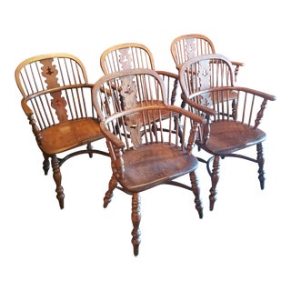 1940s Set of 5 Oak Windsor Dining Chairs by Conant Ball For Sale