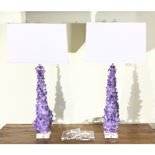 Gemstone One of a Kind Pair of Original Amethyst Crystal Table Lamps by - Joseph Malekan For Sale - Image 7 of 18