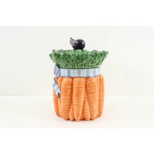 Vintage Carrot Cookie jar. This charming hand painted cookie jar was made by Fitz and Floyd and features a bunch of...