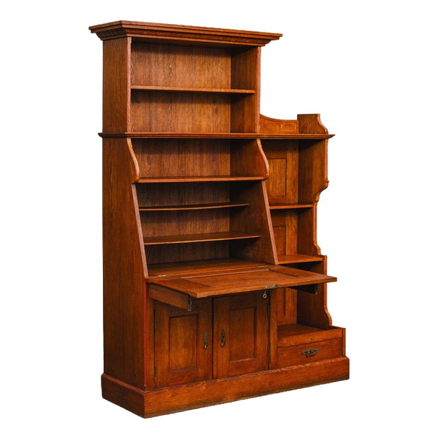 Early 20th Century Art Nouveau Bookcase with Secretary Compartment in Oak For Sale