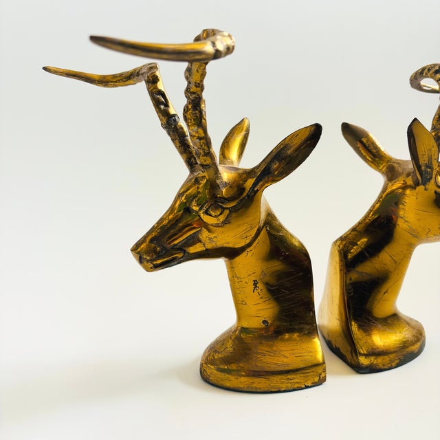 Brass Gazelle Bookends - Set of 2 For Sale - Image 4 of 12