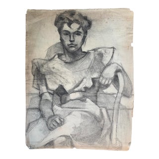 1940s Figurative Charcoal Drawing of a Young Woman by McKee For Sale