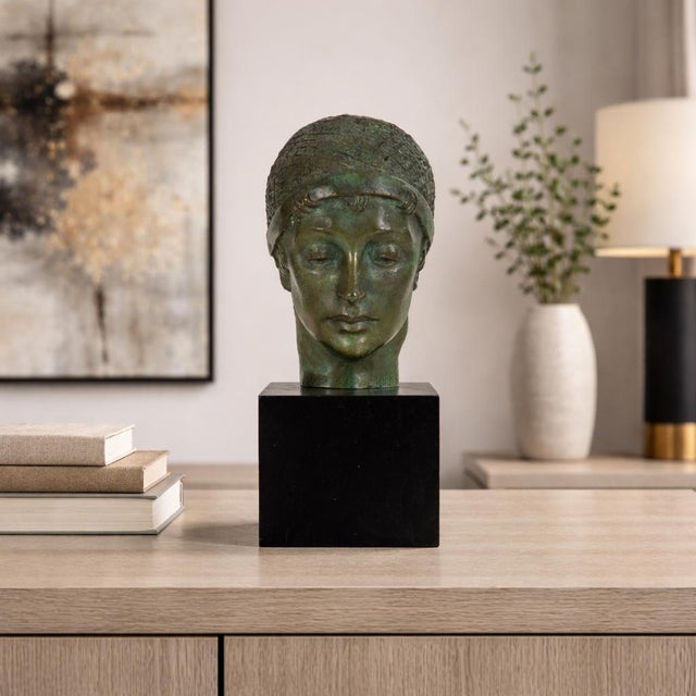 American Rare American Bronze Sculpture Bust of “Unknown Woman” by Malvina Hoffman For Sale - Image 3 of 18