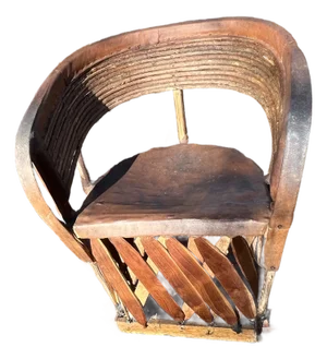 Equipale Mexican Barrel Chair Leather Seat Cedar Wood Strip Base 1950s Aztec Handmade Folk Art