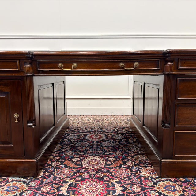 Large Classic English Chesterfield Partner Desk For Sale - Image 11 of 18