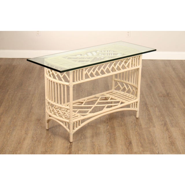 High Quality Vintage Rattan Frame Two-Tier Console Table with Thick Glass Top
