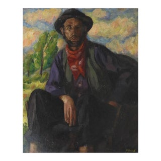 Vintage Continental Working Man Portrait Painting For Sale