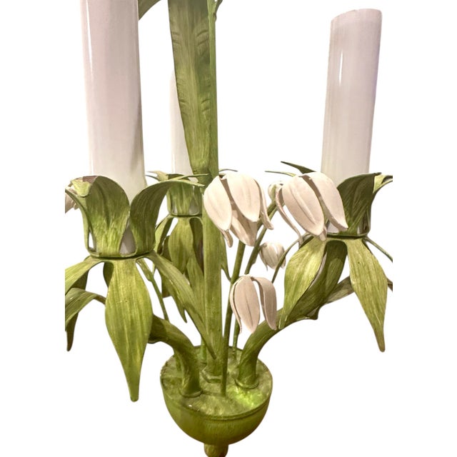 Vintage Italian Tole Lily of the Valley Three Light Chandelier / Light Fixture, Circa 1960 For Sale In Dallas - Image 6 of 6
