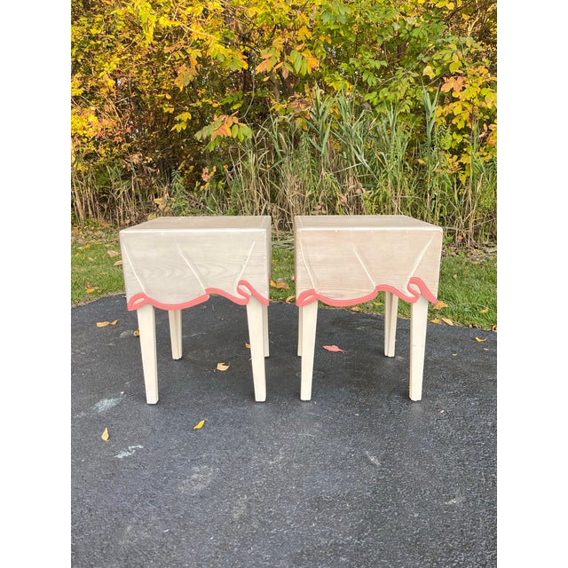 Shabby Chic Vintage Pair of Trompe l'Oeil Carved Wood Side Tables For Sale - Image 3 of 5