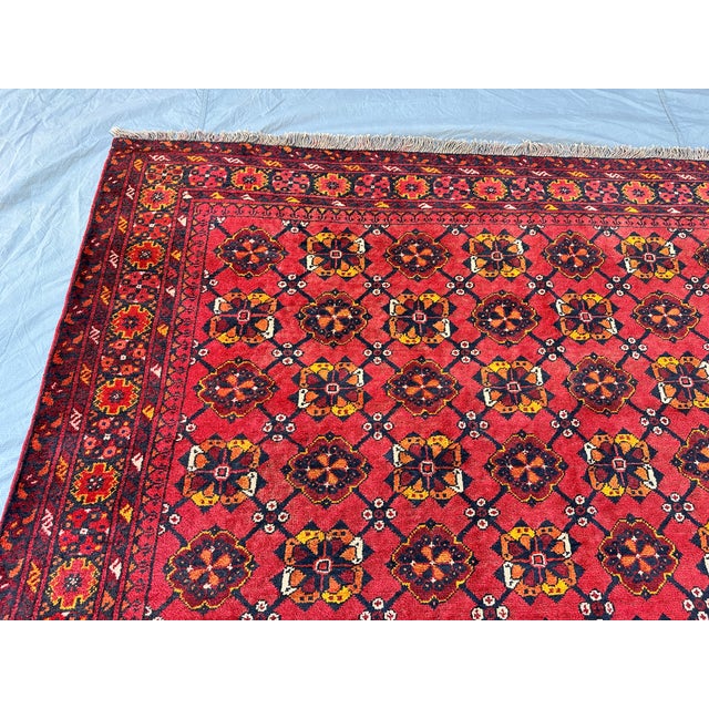 Textile Red Afghan Andkhoy Hand-Knotted Wool Rug - 6'7" X 9'1" For Sale - Image 7 of 12