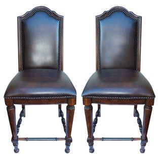 Leather Counter Stools - A Pair For Sale