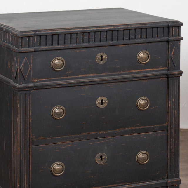 Pair, 19th Century Black Painted Swedish Gustavian Chest of Three Drawers For Sale - Image 9 of 18