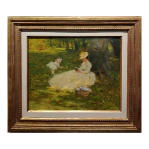 Ernest Chiriacka -Woman & Her Little Daughter at the Park-Oil Painting