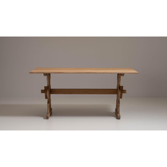 20th Century French Tan Oak Trestle Table For Sale - Image 14 of 15