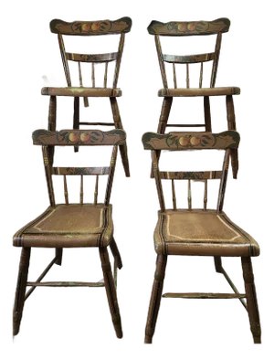 19th Century Country Painted Pine Plank Seat Chairs - Set of 4